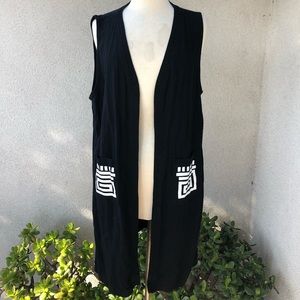 Simply Southwest long boho vest black white Small